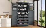 [Assembly Video Provided] TOPMAX 35.5x17.6x70.9inch Freestanding Kitchen Pantry Cabinet, Tall Storage Cabinet with 4 Doors, 2 Door Shelves, 8 Pull-out Trays and Adjustable Shelf for Dining Room, Blue