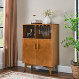 31.5" Liquor Cabinet with Wine Glass Holder & Wine Rack & Adjustable Shelf, Wine Cabinet, Kitchen Coffee Bar Cabinet, Rustic Sideboard Buffet  Cabinet with storage for Home Farmhouse Dining Room