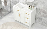 36" Bathroom Vanity with Sink Top, Bathroom Vanity Cabinet with Two Doors and Three Drawers, Solid Wood , MDF Boards ,One Package, White (Old Sku:WF319757AAK)