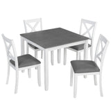 5-Piece Dining Table Set with 4 Chairs, Modern Wood Dining Table Set for 4,  4-Person Dining Table Set for Small Place, Kitchen, Dining Room, Grey & White two tone