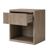 Night Stand Nightstand with Drawer Storage Fluted Bed Side Table End Table Large Modern Wide Bedside Stand Mid Century Night Stands for Bedroom Living Room Sofa Couch Home Office, Grey Alder