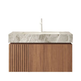 MURI 30" Bathroom Vanity&Sink, Floating Plywood Storage Cabinet with Drawer&Door, Light Gray Sintered Stone Top&Ceramic Basin with 1 Pre-drilled Faucet Hole, Pre-assembled, Brown Oak Woodgrain