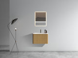 U046-Etna24W-305 Etna 24" Striped Walnut Bathroom Vanity with White Ceramic Sink, Wall Mounted Floating Bathroom Vanity for Modern Bathroom, Pre-assembled