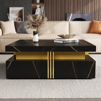Modern Black Square Storage Coffee Table With 4 Drawers
