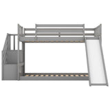Twin over Twin Bunk Bed with Convertible Slide and Stairway, Gray