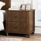 Fluted Nightstand, 21.65" Wide Side Table with 3 Drawers, Mid Century Modern Wood NightStand with Metal Handle, Wooden Bedside End Table for Bedroom, Living Room, Closet, Walnut