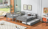 Twin over Full Bunk Bed with Ladder, Twin Size Trundle, Safety Guardrail, Gray