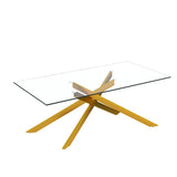 47.2" Rectangular Clear Tempered Glass Coffee Table,Stylish Design with Golden Metal Legs, Coffee Table for Living Room