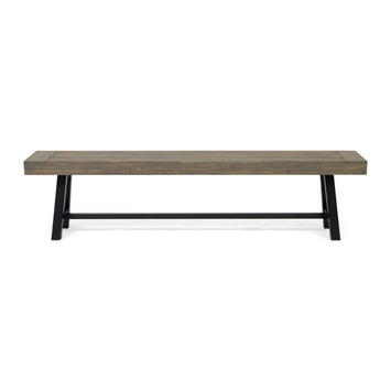 Outdoor Acacia Wood Patio Bench,Grey/Rustic Metal