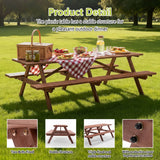 Extra Large 95-Inch Outdoor Picnic Table Set with Benches, 12-Person Wooden Patio Table with Umbrella Hole, Rustic Brown Garden Furniture for Backyard, 240cm