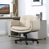 Criss Cross Chair with Adjustable Armrests & Wheels & Headrest, PU Lounge Vanity Desk Chair with Wide Seat for Cross-Legged Sitting, Swivel Task Office Chairs for Home, Makeup, Gaming, Office, Beige