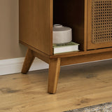 67.9 Inch Mid Century Modern Rattan TV Stand for TVs up to 75", Entertainment Cabinet, Media Console for Living Room Media Room, Solid Wood Feet & Rattan Cabinet Doors - Light Walnut
