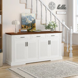 63" Fluted Sideboard Buffet Cabinet with Storage, Modern Coffee Bar Station with 4 Doors and 3 Drawers, Wood Kitchen Storage Console Table for Living Room Dining Room Entryway, Black