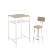 Bar table, equipped with 2 bar stools , with backrest and partition (beige)