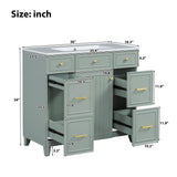 36" Bathroom Vanity with Ceramic Sink, Green, Solid Wood Frame, Soft Close Doors, Adjustable Shelves, 3 Drawers ,Including Double-Depth Drawer for Hairdryer Storage(Old sku:SV000003AAG-1)