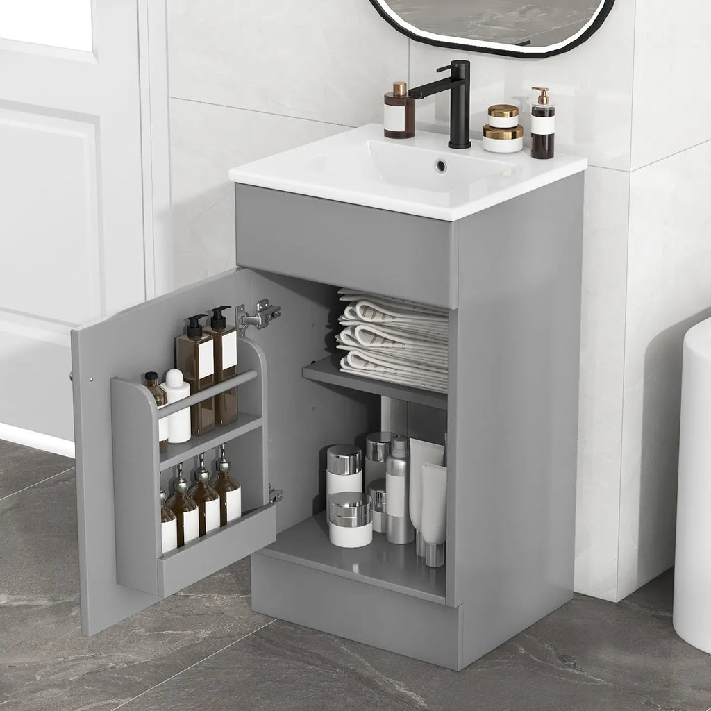 [Video] 18" Bathroom Vanity with Sink, Vanity Cabinet with Door Shelf and Adjustable Shelf, Grey
