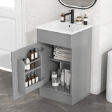 [Video] 18" Bathroom Vanity with Sink, Vanity Cabinet with Door Shelf and Adjustable Shelf, Grey