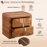 Mid-Century Modern Nightstand, 2 Drawers Wide Sofa Side Table,Wood Diamond Shaped End Table with Storage,Closet with Heavy Duty Base,Small Bedside Table for Bedroom,Living Room,Entrance, Light Brown