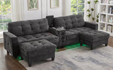 Modern Sectional Sofa 126" U-shaped Sectional Sofa Modular Sectional Couch with Movable Storage Ottomans, multifunctional Console, Bluetooth Speakers and LED Lights for Living Room, Grey