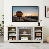 Mantel Stone TV Media Stand with with Faux Stacked Stone Surround, Modern Entertainment Console with Open Storage Space,Grey, 58.31"W*15.39"D*26.06"H