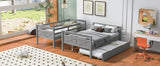 Twin over Full Bunk Bed with Ladder, Twin Size Trundle, Safety Guardrail, Gray