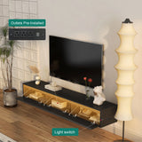Floating TV Stand, Wall Mounted TV Shelf with Led Lights & Power OutletTV Cabinet for Black tv Stands for Living Room