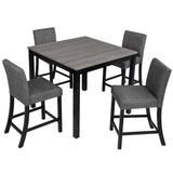 5-Piece Counter Height Table Set with 4 Chairs, Counter Height Table Set for 4 with Chairs, Wooden Counter Height  Table Set for Kitchen, Dining Room, Light Grey & Black Two Tone