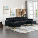 110.6" L-Shape Convertible Sectional Sofa Couch with Movable Ottoman for Living Room, Apartment, Office(Old SKU:SG000970ABB), Black