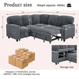 L-Shaped Sectional Sofa Bed with Pull-Out Bed & Storage, 5-Seat Sleeper Couch with USB Charging, Convertible Design for Living Room, Apartment, Corduroy Fabric, Grey