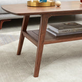 Center table Low Table 100% solid Oak Wood Top plate Desk Coffee table Width 100 x Depth 50 x Height 44 cm Study desk Work from home Easy to assemble Walnut Color Wood With Storage Shelf