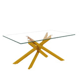 39.37" Rectangular Clear Tempered Glass Coffee Table,Stylish Design with Golden Metal Legs, Coffee Table for Living Room
