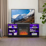 TV Stand Electric Fireplace TV Stand with Glass Shelves, 3D Fireplace TV Stand with LED Lights Wood with USB Charging Outlet Modern Television Table Center for TV up to 32-62" White 58''W*15.4''D*24.6