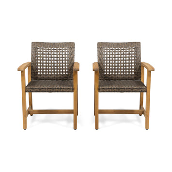HAMPTON WOOD AND WICKER DINING CHAIR( SET OF 2 )