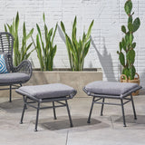 Montana Faux Rattan Outdoor Patio Ottoman with Cushion (Set of 2)