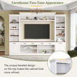 Farmhouse Entertainment Wall Unit with Bookshelf for TVs Up to 70", Walnut TV Stand with Adjustable Shelves, Mid-Century Media Console with Wine Rack for Living Room, White (NEW SKU: N721S000046K-2)