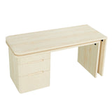 90" Modern L Shaped Desk in Natural Wood with 3 Drawers,360° Wood Rotating Desk,Executive Office Desk,Corner Desk,Office Study Workstation,for Home Office or Living Room