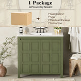 36 " Bathroom Vanity Organizer with Ceramic Sink, Set Bathroom Storage Cabinet, Olive Green(Old SKU:SV000004AAF)