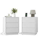 (Set of 2)End Table with Fast USB C Charging Station, Sofa Side Table with 3Drawers, Large Storage Modern Wood Storage Cabinet for Living Room,Bedroom,Office, White