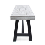 Light Grey Sandblast Finish Acacia Wood Dining Bench with Black Rustic Metal Finish Frame