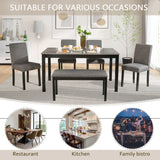 6-Piece Dining Table Set with Bench and Chairs, Dining Table Set for 6 with Bench, Wooden Dining Table Set for Kitchen, Dining Room, Light Grey & Black Two Tone