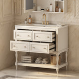36" Bathroom Vanity Cabinet with Sink Combo Set, Undermount Ceramic Sink, Free Standing Vanity Set with 4 Drawers, Solid Wood Frame Bathroom Cabinet, Black