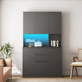 74" Kitchen Pantry Cabinet with Charging Station,Freestanding Buffet Cupboards Sideboard with Drawer,Modern Pantry Cabinet with Microwave Stand for Kitchen,Living Room,Dinning Room