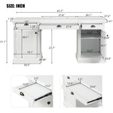 67" Modern Executive Desk,Computer Desk with 2 Wooden Doors Storage Cabinet and 3 Drawers, Rectangle Home Office Desk  ,Reading Desk,Writing Table,Workstation for Home Office,Living Room,Study,White