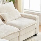 99'' Sectional Cloud Deep Seat Couch, Modern Comfy Chenille L Shaped Sectional Sofa for Living Room Set, Upholstered 4-Seats Sofa Couch with Movable Ottoman, Beige