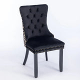 Classic Velvet Dining Chairs,  High-end Tufted Solid Wood Contemporary Velvet Upholstered Dining Chair with Wood Legs Nailhead, SET OF 2,Black and Patterned,SW2201BK