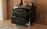 Elegant High Gloss Nightstand with Metal Handle,Mirrored Bedside Table with 2 Drawers for Bedroom,Living Room,Black