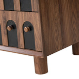 26" Tall Modern Nightstand with Charging Station, 23.75'' Wide Wood Bedside Table w/2 Storage Drawers, Large Mid Century End Table for Bedroom, Living Room, Curve mirror Design