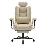 Office Chair Ergonomic 200 kg PU Leather Computer Chair with Lumbar Support and High Backrest, Ergonomic Desk Chair with Liftable Headrest, Beige