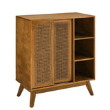 Mid Century Modern Rattan Sideboard Cabinet, Buffet Cabinet for Entryway Hallway Living Room Kitchen Dining Room, Adjustable Shelf & Solid Wood Feet & Rattan Cabinet Doors - Light Wood