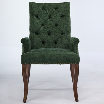 Upholstered Chenille Fabric Accent Dining Chair, Curved Solid Wood Legs, Elegant Tufted Club Dining Room Kitchen Room Arm Dining Chair, Single Pack,Olive Green,SW1895OL